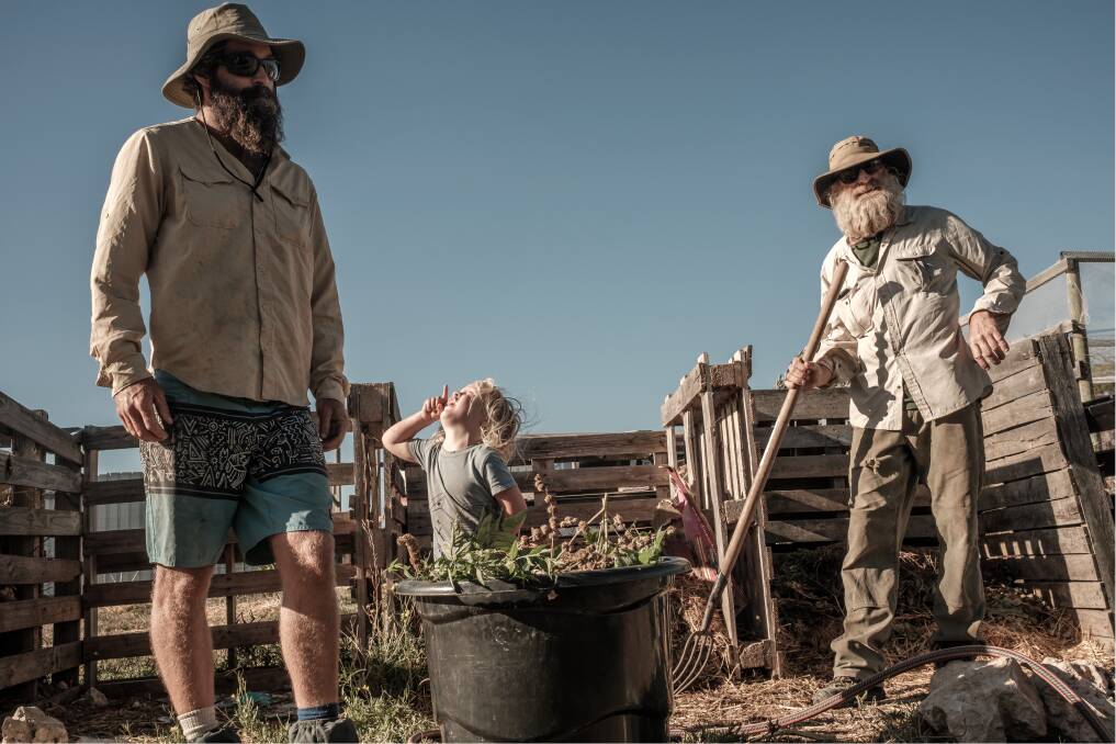 Stars of Farm Boys, Heath Joske with son, Marlow, and Addy Jones, taking viewers inside their efforts to carve out a sustainable food production system using recycled materials and low-impact farming techniques. Picture by SA Rips 