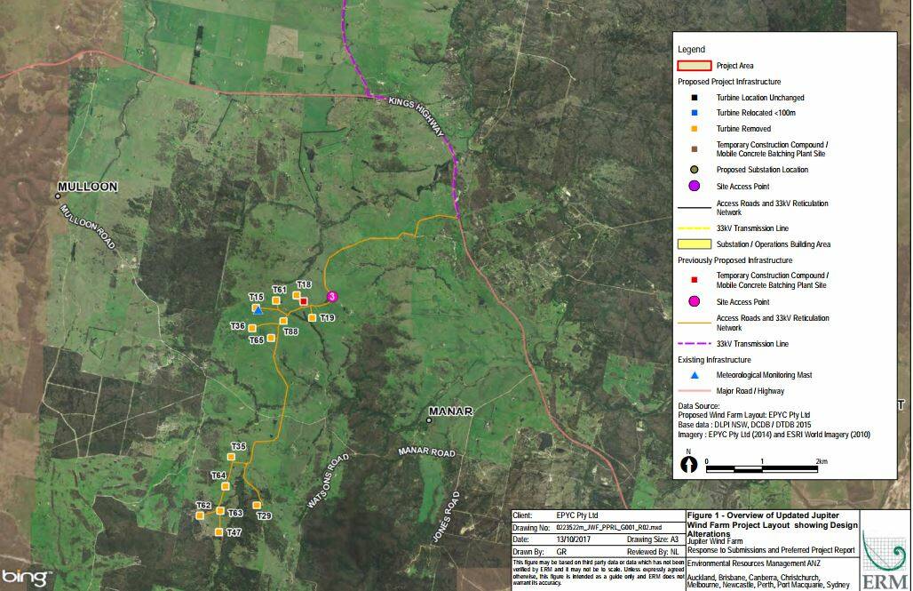The map shows the southern area of the proposed wind farm - with the turbines in the southern precinct that are to be removed. 