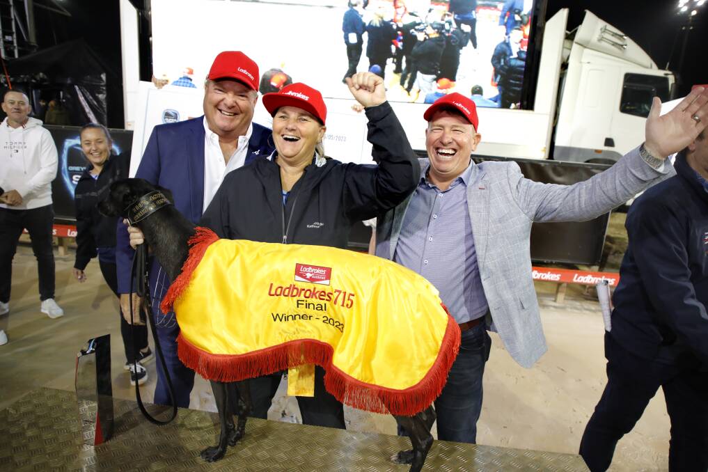 GRNSW CEO Rob Macaulay with Minnie Finn and Entains executive director, stakeholder engagement Karl deKroo at last year's Ladbrokes 715. Picture supplied