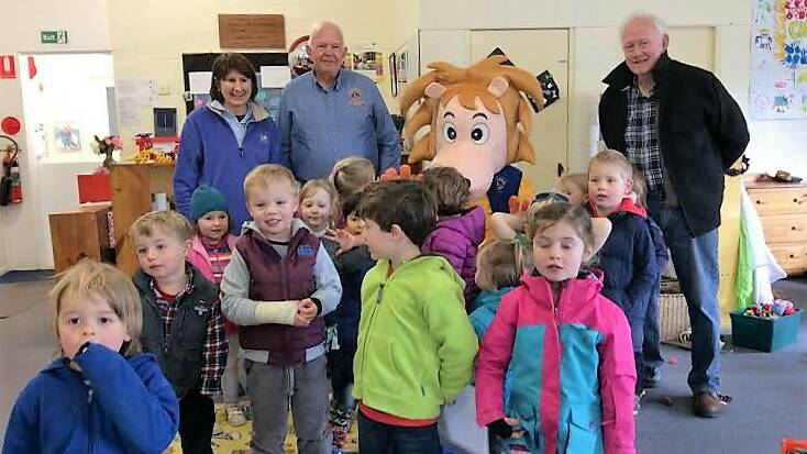 A ROARING SUCCESS: Braidwood Pre-School is regular recipient of support from the Lions Club. Louie the Lion joins Lions Len Balmer and John Thomas with pre-school director Kathy Toirkens and some excited pre-schoolers after they learned the Club had donated $1000 to support their activities this past year.