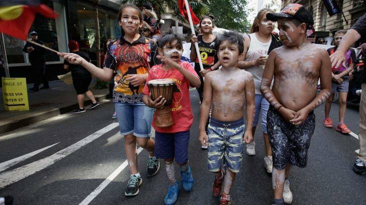 Aborginal children at a a Human Rights Day protest in Sydney. Photo: Fiona Morris