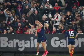 Bayley Fritsch nabbed a contender for goal of the year in Melbourne's defeat of Geelong. (Morgan Hancock/AAP PHOTOS)
