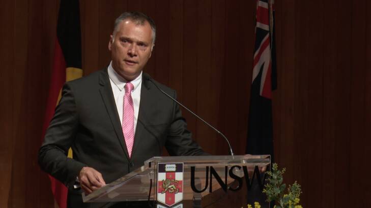 "This week Australia is a boy in a hood in a cell": Stan Grant speaks on Friday night. Photo: Arunas Klupsas