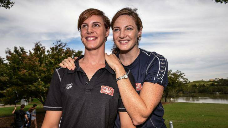 Sibling rivalry: Bronte Campbell (right) with sister Cate. Photo: Brendan Esposito