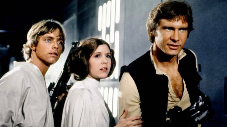 Mark Hamill, left, with Carrie Fisher and Harrison Ford in the original Star Wars film.
 Photo: Supplied