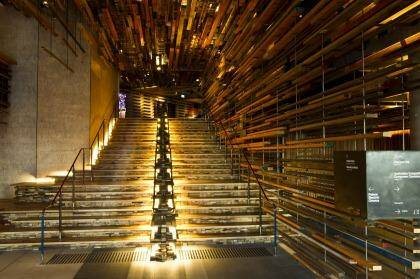 A  funky stairway links the Nishi building with Hotel Hotel in NewActon, Canberra. Photo: Nic Walker