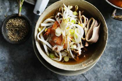 Neil Perry's prawn and udon broth. Photo: WILLIAM MEPPEM