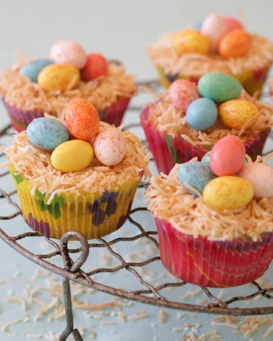Easter cupcakes <a href="http://www.goodfood.com.au/good-food/cook/recipe/cupcake-nests-20121123-29wkf.html?aggregate=513278">(recipe here).</a> Photo: Natalie Boog