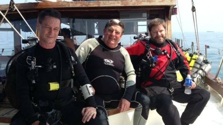 In the summer of 2013, Australian diver Frank Craven, (centre) was diving with a group on the wrecks of the USS Houston and HMAS Perth.  Photo: supplied