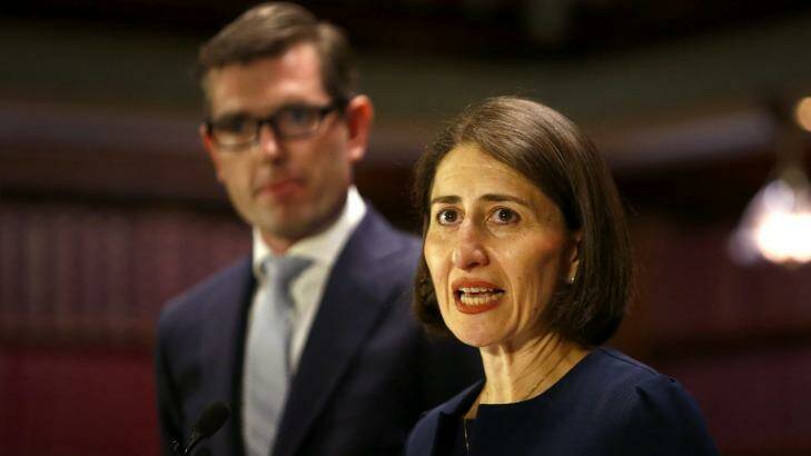 Ms Berejiklian with Dominic Perrottet, who was elected deputy leader of the party.  Photo: Daniel Munoz