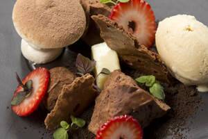 Chocolate 'forest' with marshmallow and meringue 'mushroom', tonka bean ice-cream and whisky truffle. Photo: Harrison Saragossi