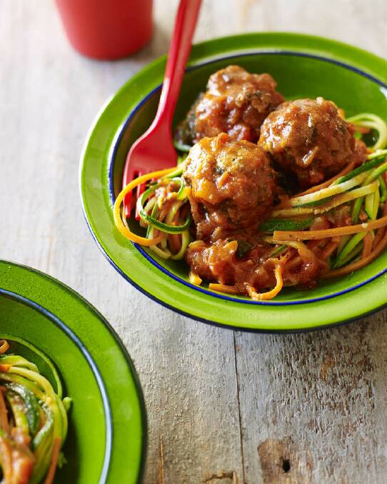 Pete Evans' gluten-free "spaghetti" and meatballs <a href="http://www.goodfood.com.au/good-food/cook/recipe/glutenfree-spaghetti-and-meatballs-20140204-31yad.html"><b>(recipe here).