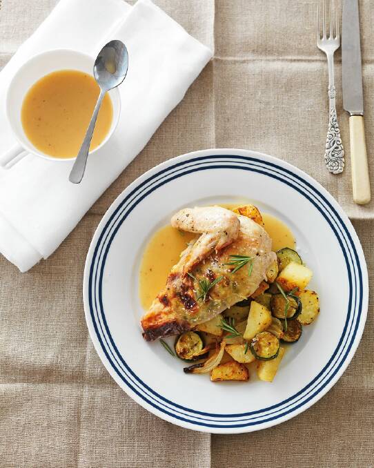 Roast chicken with lemon, honey, rosemary and zucchini <a href="http://www.goodfood.com.au/good-food/cook/recipe/roast-chicken-with-lemon-honey-rosemary-and-zucchini-20131101-2wnc5.html"><b>(recipe here).</b></a>
