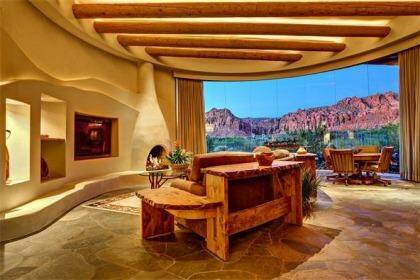 A geologist's dream view from  this Utah cave home.