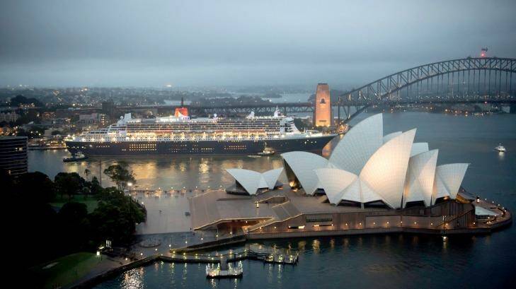 Queen Mary 2 in Sydney Harbour early Saturday.  Photo: James Morgan