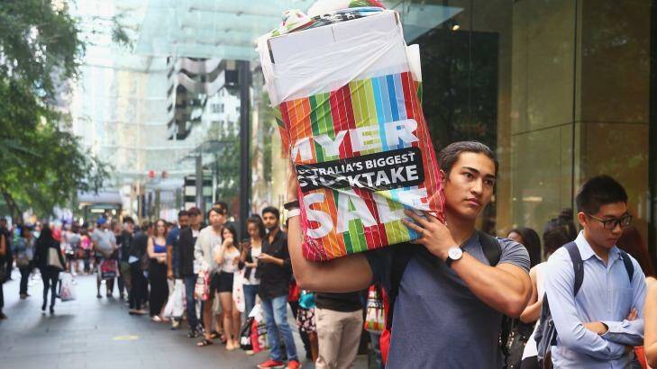 Queuing for a bargain: shoppers in Sydney on Friday.
