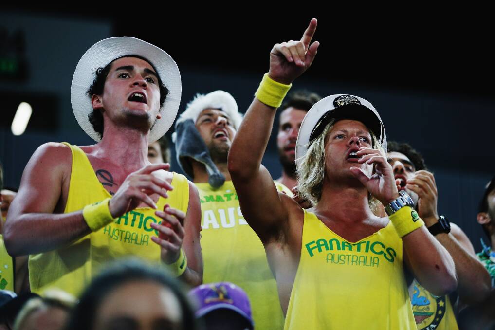 Australian fans cheer on during the first round match between Nick Kyrgios of Australia and Federico Delbonis of Argentina during day one of the 2015 Australian Open. Getty Images