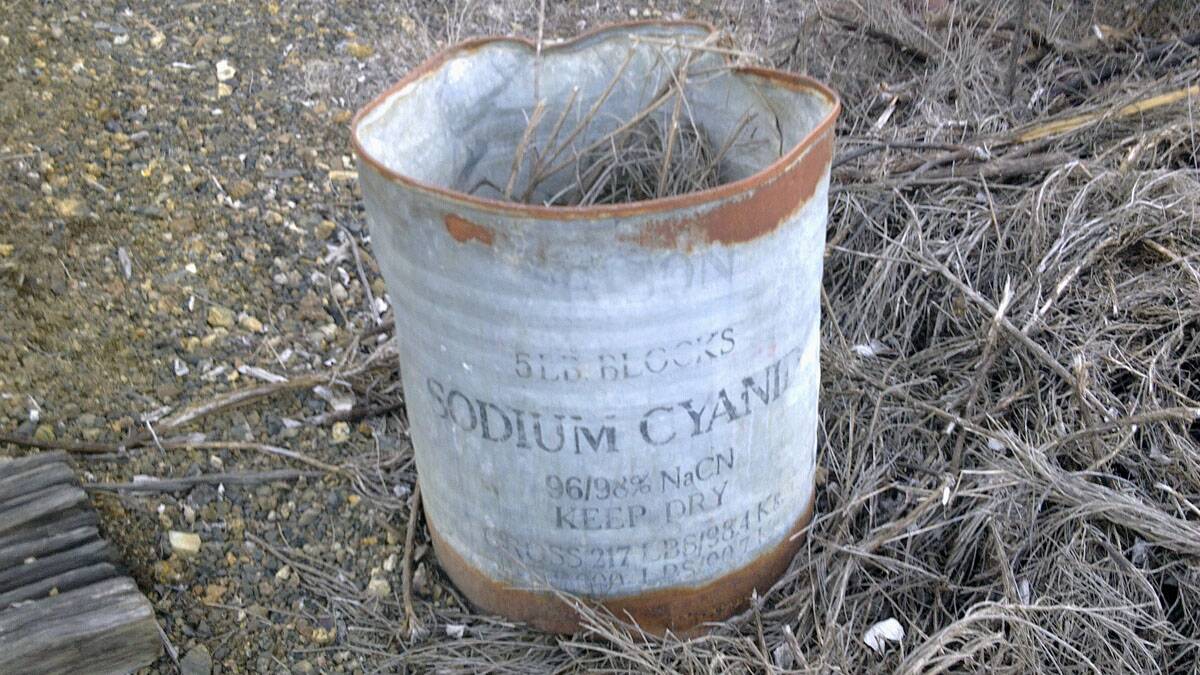 A Sodium Cyanide container left at Captains Flat Mine which closed in 1962. (Photo: Peter Marshall August 2014)
