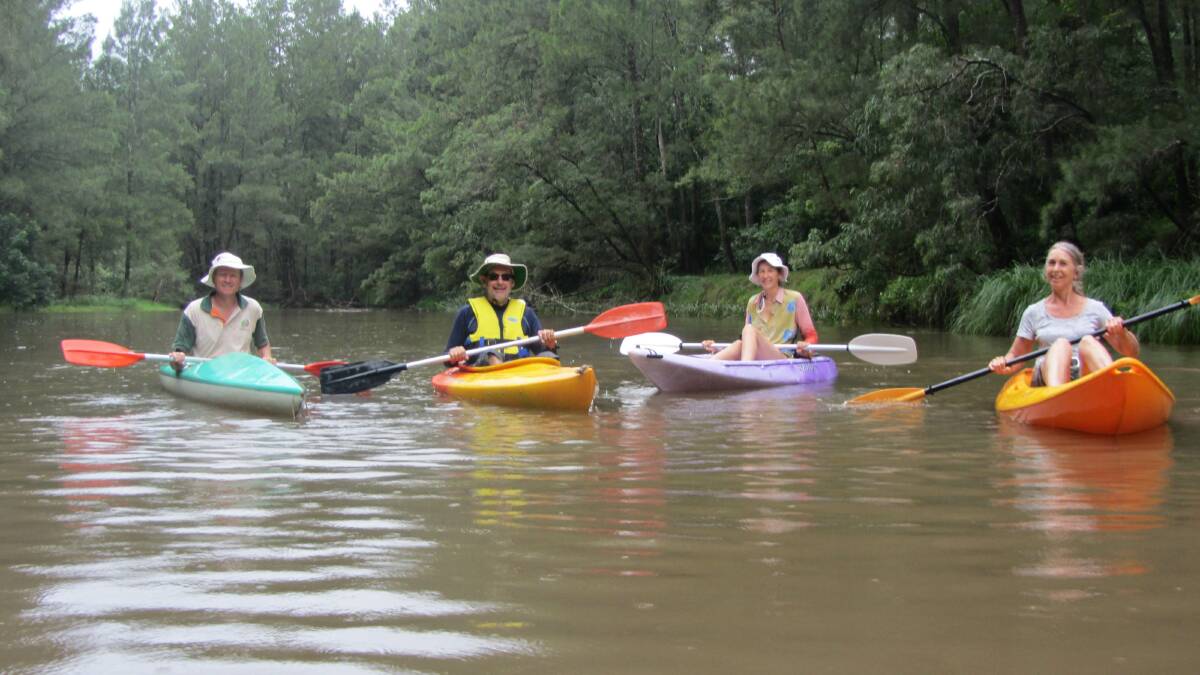 Deua Rivercare canoeists fear their water supply is at risk if gold processing with cyanide goes ahead at Majors Creek. From left, Clay Stafford, Alan Rees, Alison Walsh and Wendy Jones, who launched an on-water protest in December. Photo: Contributed. 
  