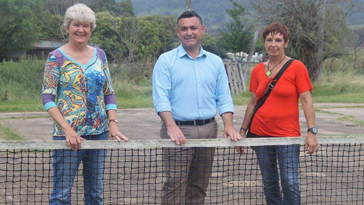 Sally Matthews (Araluen Recreation Reserve Trustee), John Barilaro MP & Cathy Harrison (Araluen Recreation Reserve Trustee) at the Araluen tennis court.  