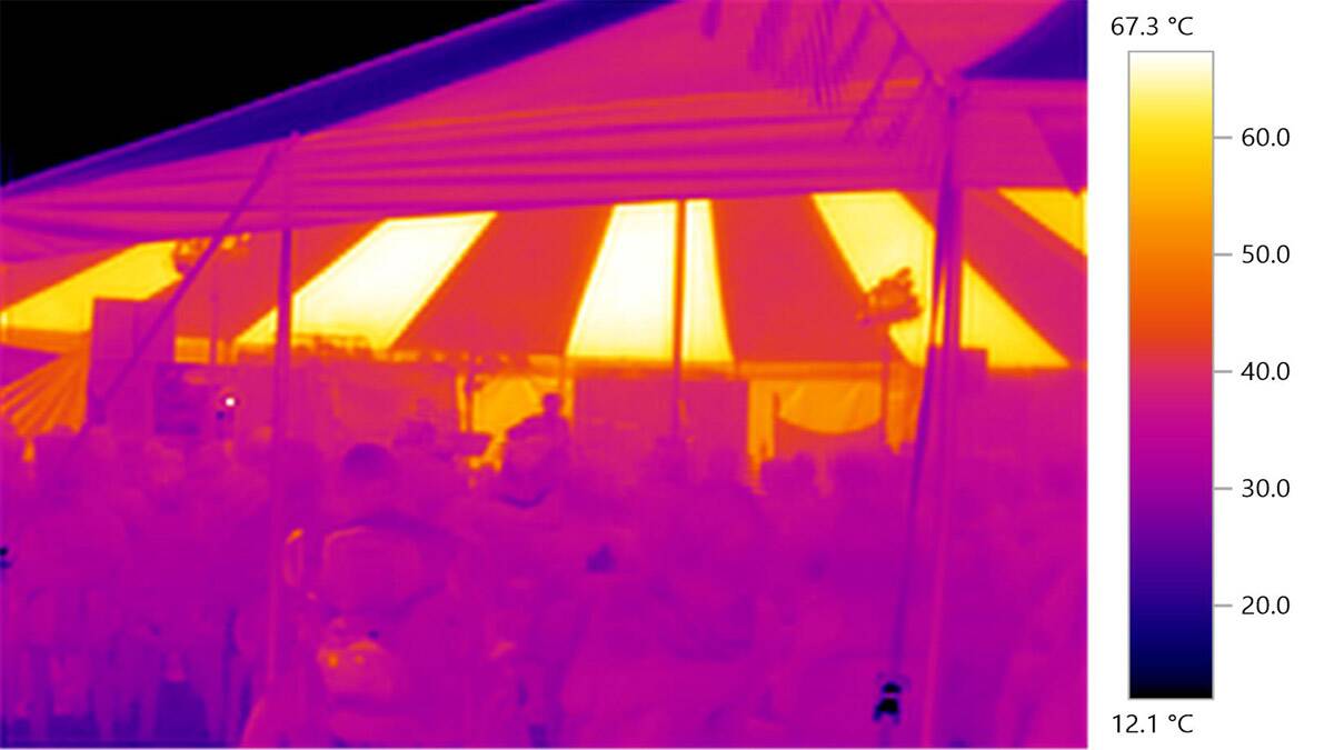 A thermal imaging camera shows how warm it was on Sunday at the Majors Creek Festival. (Photo: Su Wild-River)  