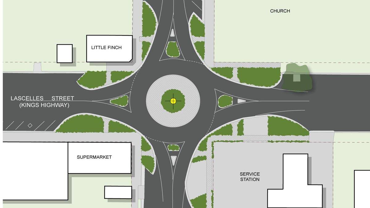 Detail of the proposed roundabout at Lascelles Street on the Kings Highway.