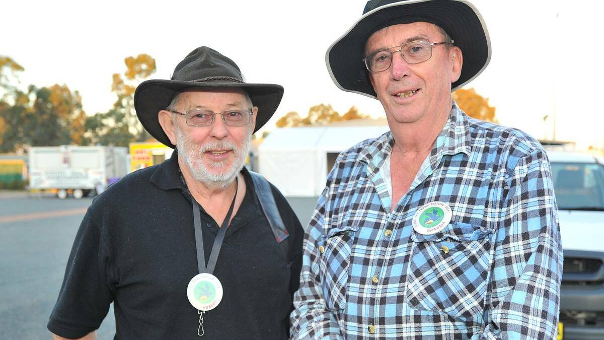 WAGGA: Celebrating the first day of the Stone the Crows Festival are Robert Read, from Wauchope, with Graham Brown, from Dubbo. Picture: Kieren L Tilly/The Daily Advertiser