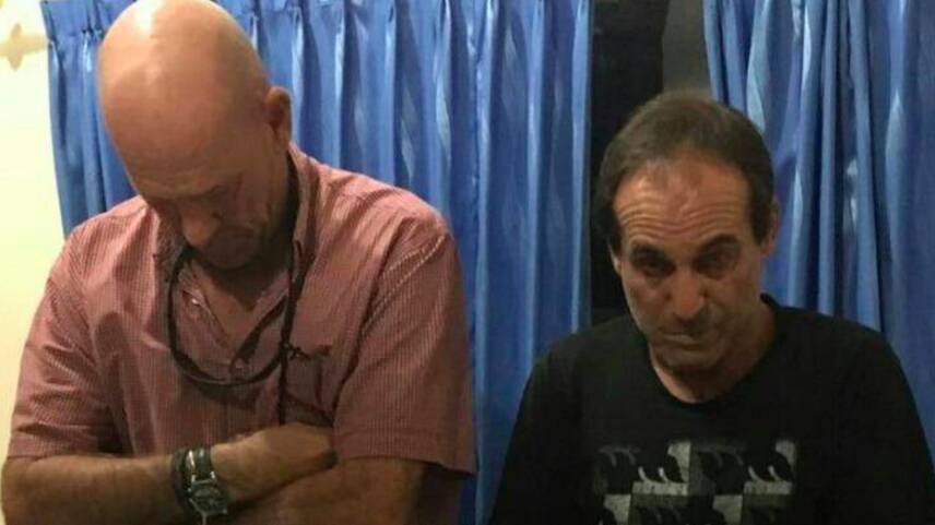 British man DM (left) and Australian GS arrested in Bali for allegedly possessing hashish. Photo: Supplied