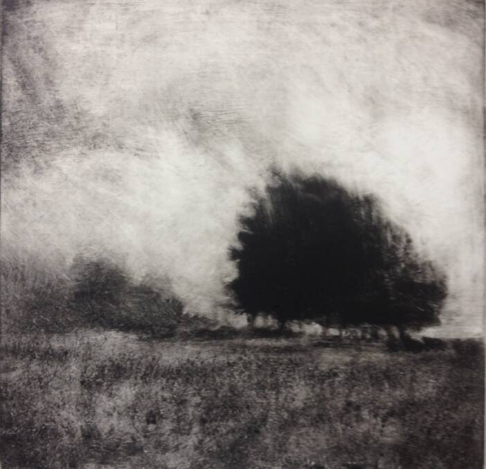 An untitled landscape by Surya Bajracharya that will be on display at the Left Hand.