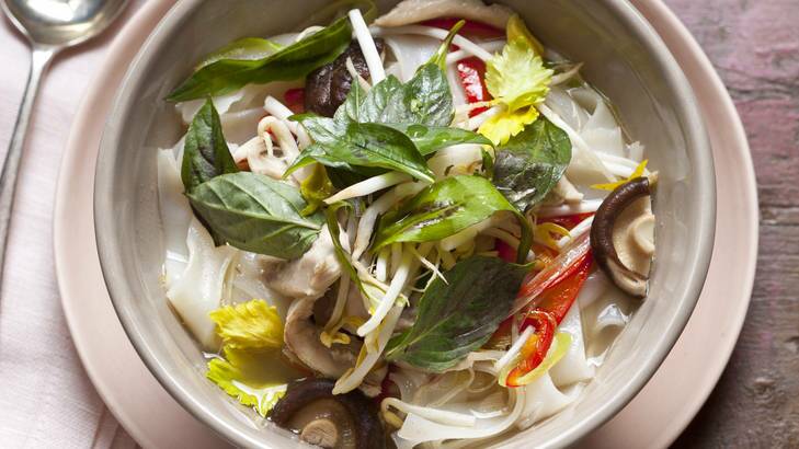 Vietnamese chicken and rice noodle soup.