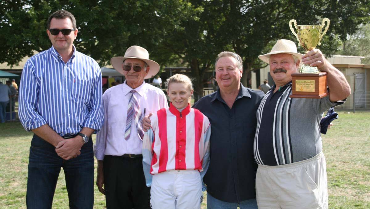 CUP Connections: Unity Mining CEO Andrew McIlwain with Braidwood Jockey Club President Geoff Saville, jockey Kayla Cross and Act Non Verba’s owners Peter Huckstepp and Phil Blake. 