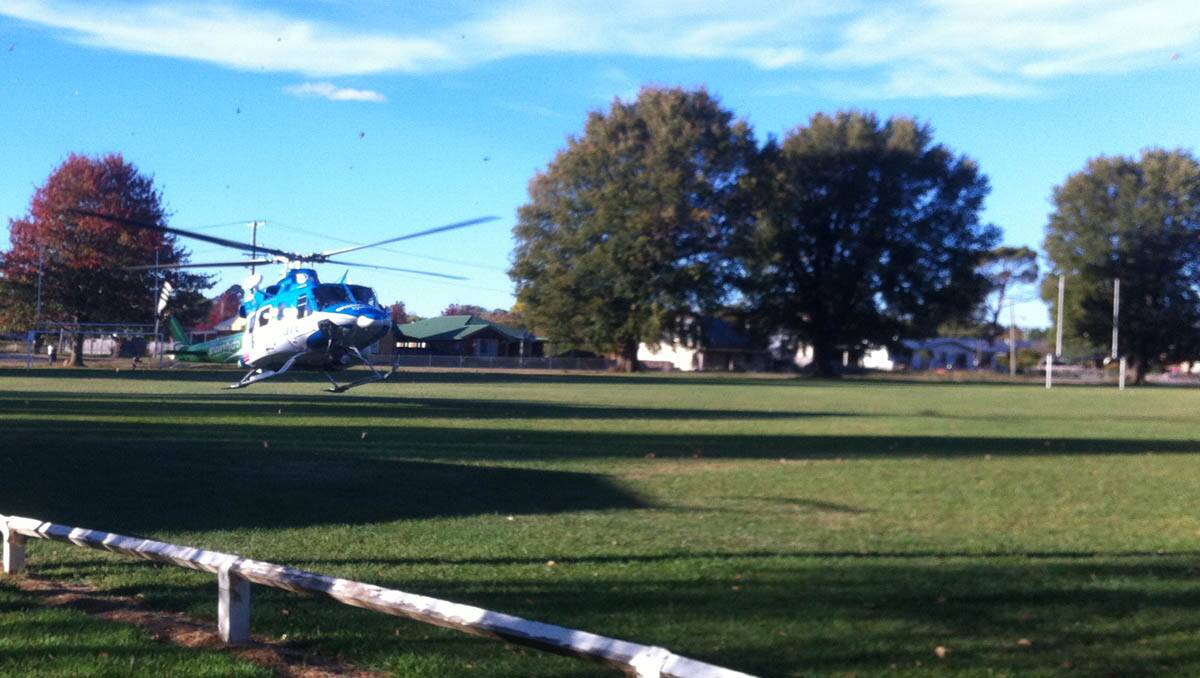 The Snowy Hydro SouthCare Helicopter lands at the Braidwood Rec Ground recently.