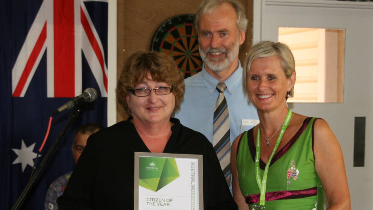 Brenda Vardanega, Braidwood's Australia Day Citizen of the Year is pictured here with the Mayor Pete Harrison and Australia Day Ambassador Sarah Garnett, founder of the Benjamin Andrew Footpath Library.