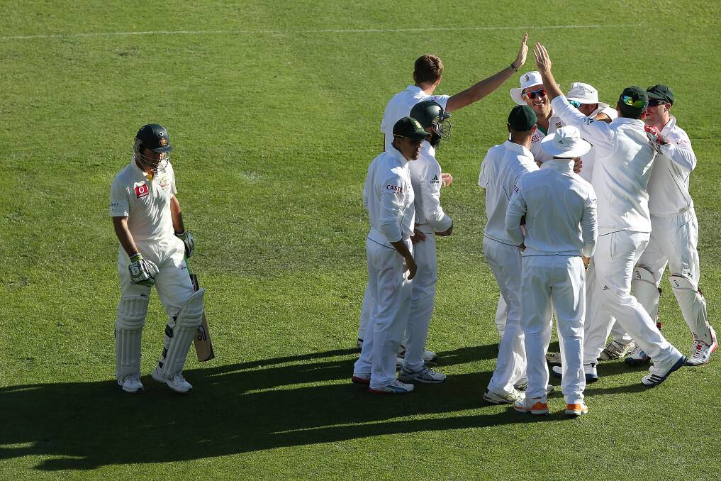 Ricky Ponting of Australia leaves the field after being dismissed by Morne Morkel of South Africa during day three of the First Test match between Australia and South Africa at The Gabba in Brisbane, Australia. Photo by Chris Hyde/Getty Images