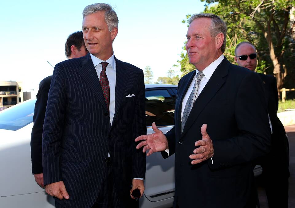 HRH Prince Philippe of Belgium is greeted by the Premier of Western Australia Colin Barnett (R) at the Office of the Premier in Perth, Australia. Photo by Paul Kane/Getty Images