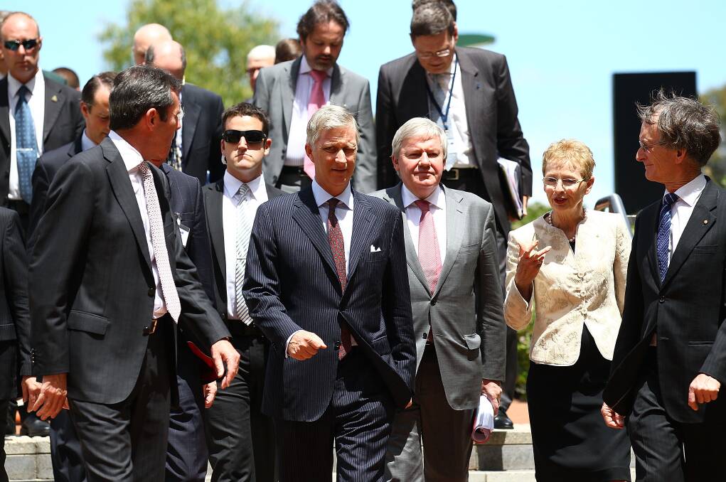 HRH Prince Philippe of Belgium arrives at the Chemistry and Resources facility at Curtin University in Perth, Australia. Photo by Paul Kane/Getty Images