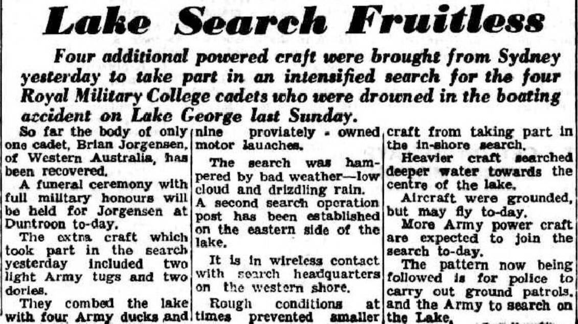 The front page of The Canberra Times on July 12, 1956, included an article about the search operation for the Duntroon cadets. File picture