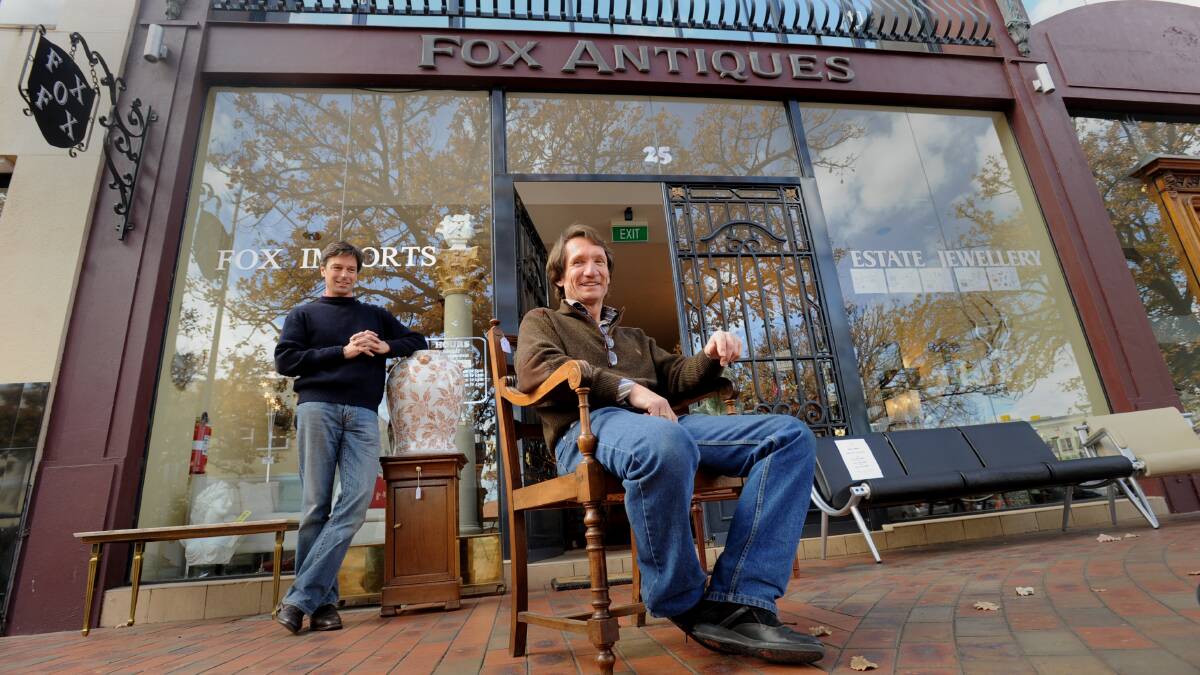 Charlie Alliott and Barry Faux outside Fox Antiques in Jardine Street in Kingston in 2008. Picture by Richard Briggs