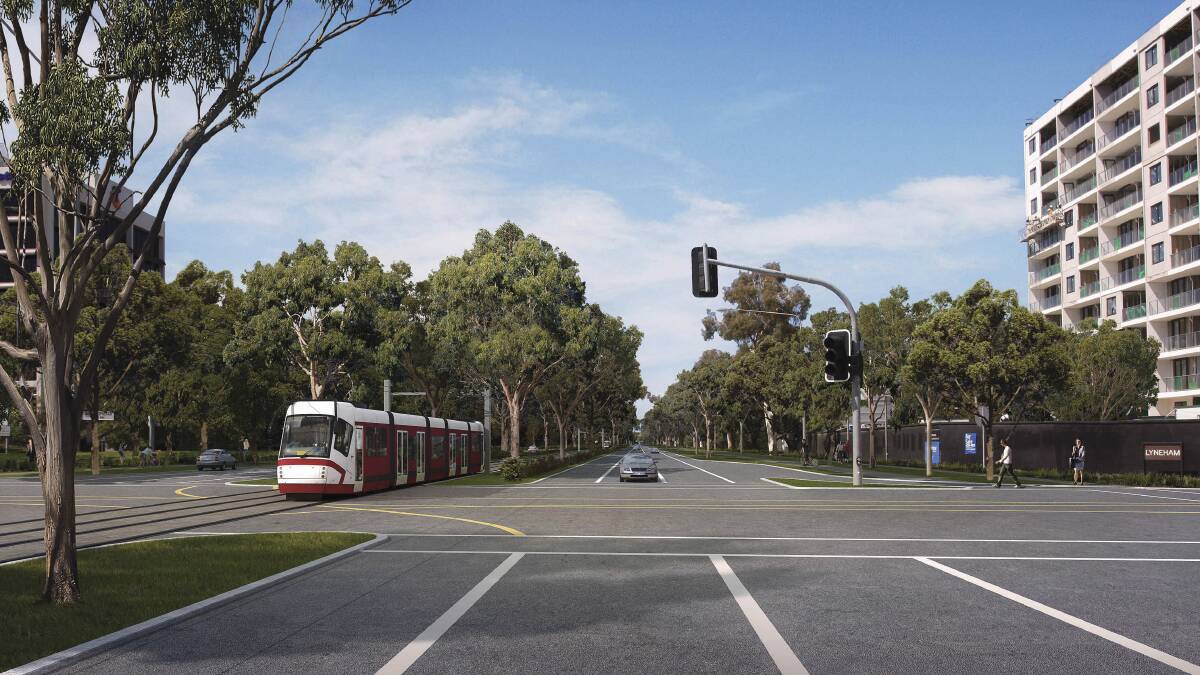 A 2012 artist's impression of light rail on Northbourne Avenue, where a light rail system eventually opened in 2019. Picture supplied