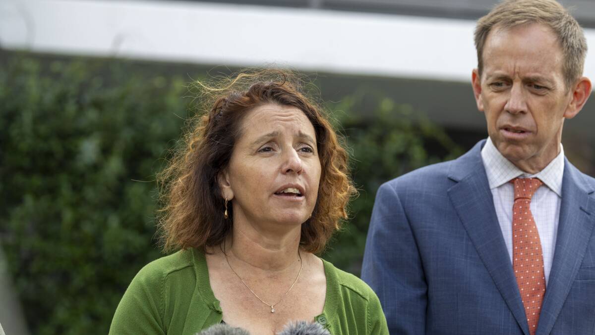 Greens deputy leader Rebecca Vassarotti, left, and party leader Shane Rattenbury on Thursday. Picture by Gary Ramage