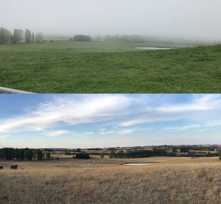 FOUR MONTHS APART: The same spot on Third Creek Road in Crookwell taken in November, 2017(top) and late February 2018 (bottom). Picture: Instagram user Starpumps.