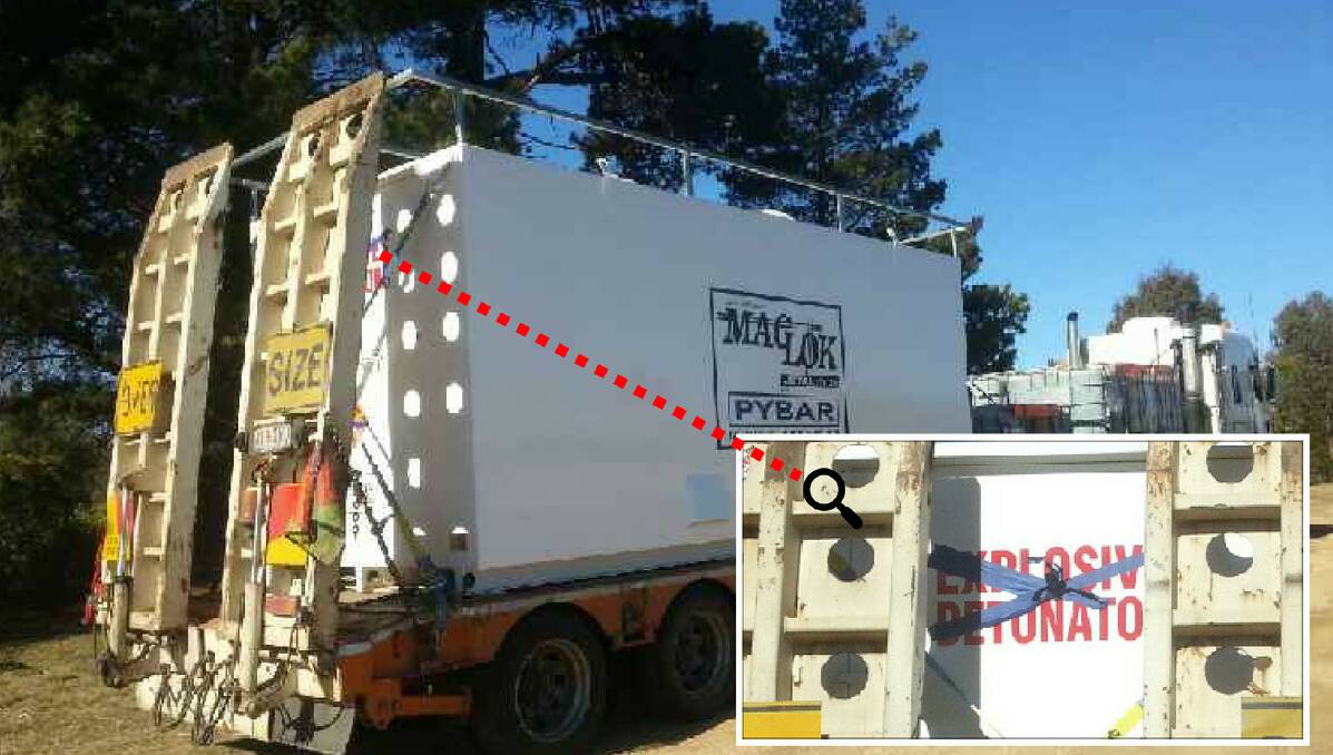 Markings on a vehicle when it is not transporting explosives can be obscured, says SafeWork NSW. Photos supplied