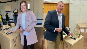 Labor's Kristy McBain and Liberal Jerry Nockles on election day. Photos: Supplied