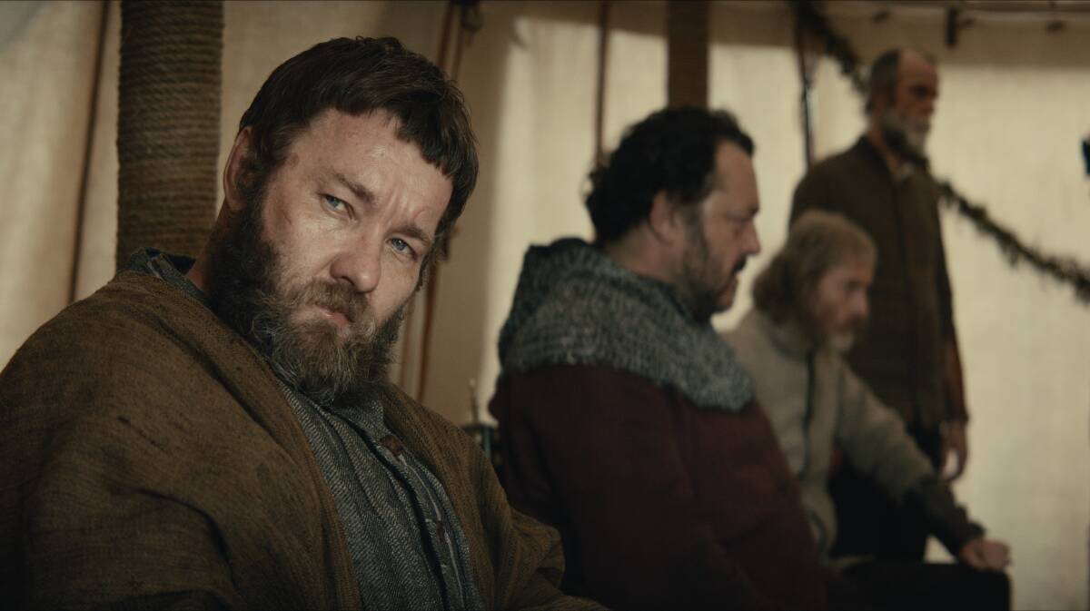 Joel Edgerton clearly enjoys himself playing Falstaff in The King. Picture: Netflix