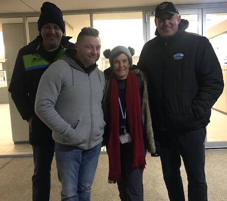 AWARENESS: it was a cold night for rough sleepers Mathew Griffin, Johnny Lange, Paul Berger and Inspector Sandy Green. Photo: supplied.