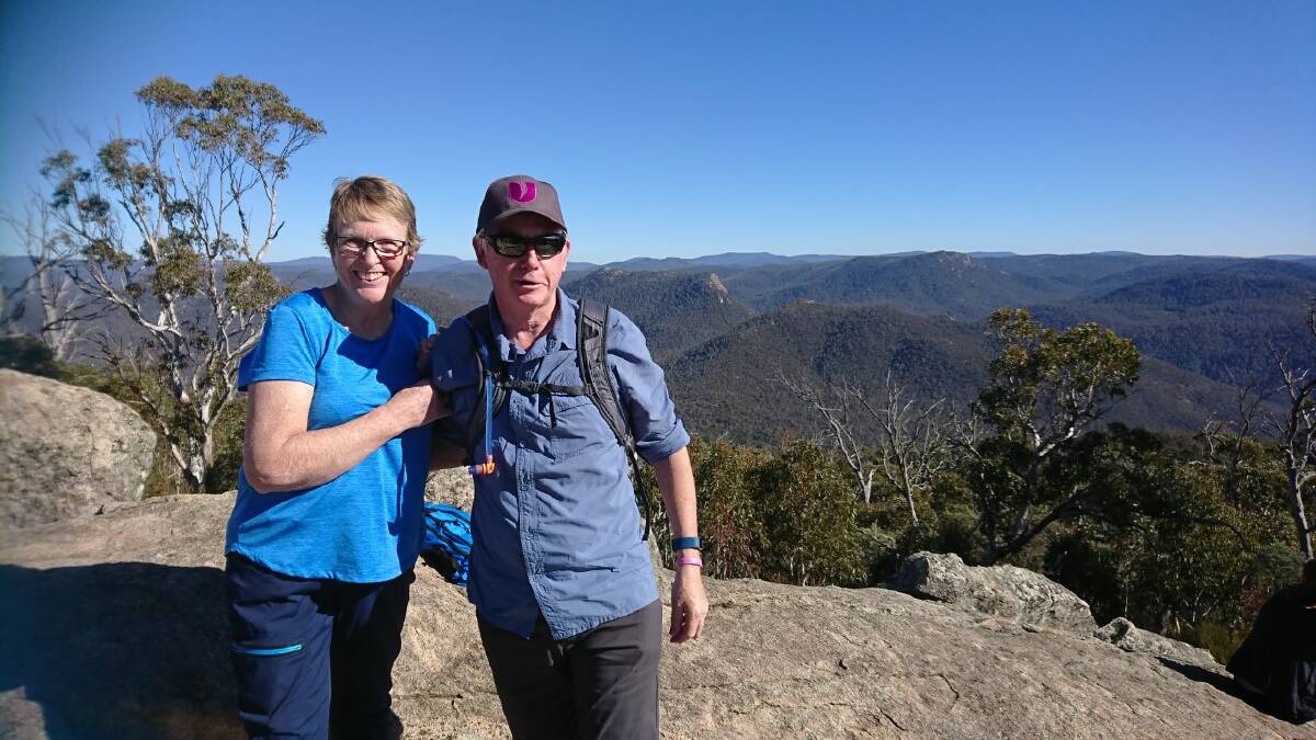 Gill and Michael O'Connor during a training hike on Mt Tennant on May 26.