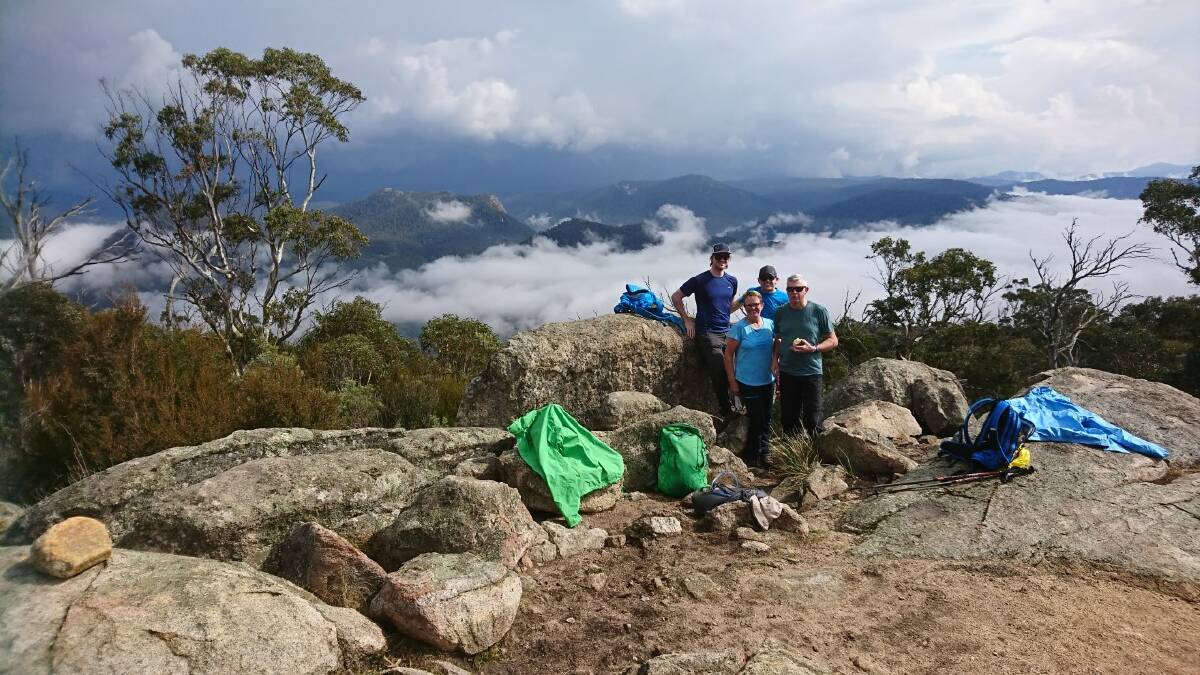 Gill, Michael and their two sons on Mt Tennent on April 22, another training hike.