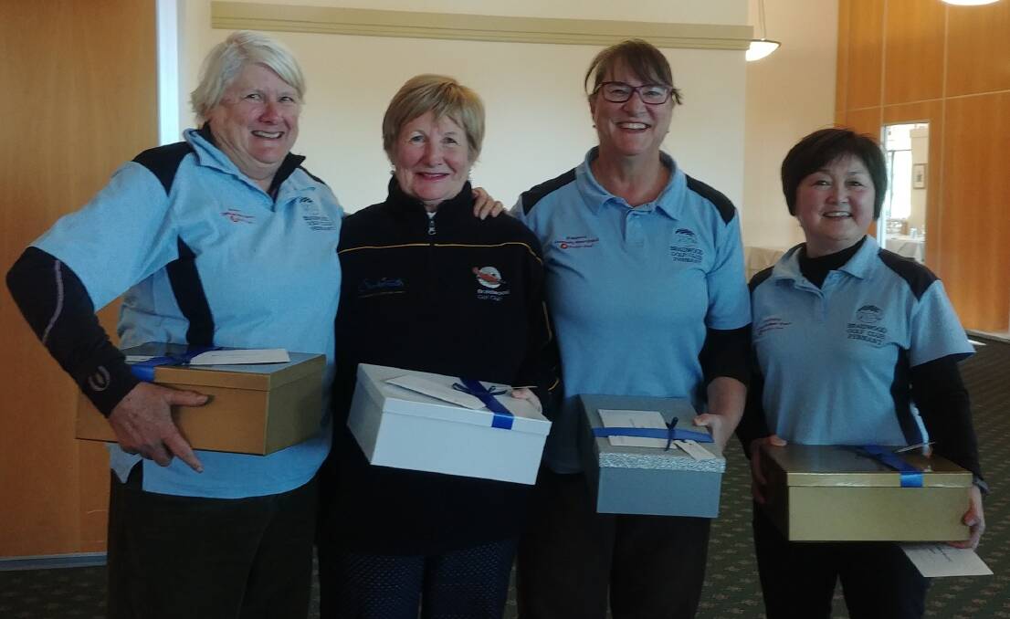 Champions: Virginia Groot Obbink, Margy Gardner, Michelle Henry and Donna Kuhn brought the Canberra Bowl trophy home to Braidwood last week. Photo: Braidwood Golf Club.