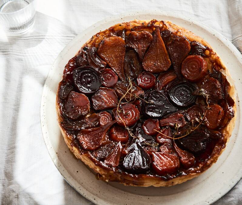 Beetroot and shallot tarte tatin. Picture: Lisa Cohen