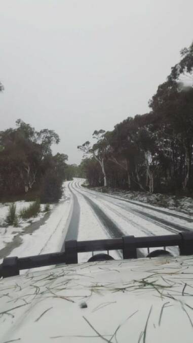 Small hail gave the impression of snow on the ground west of Nerriga on the Oallen Road during Sunday afternoon's storm. Photo: supplied.